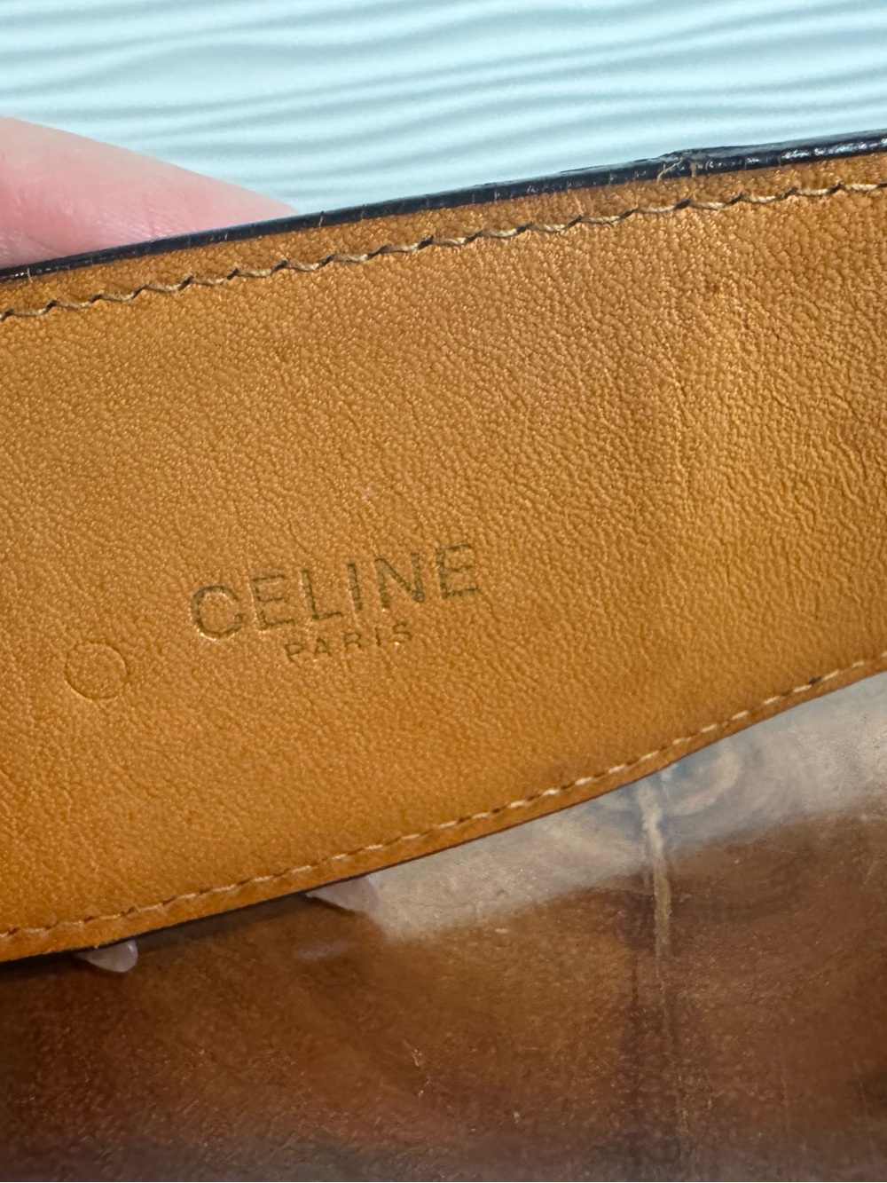 Celine-Black & White Panel Waist Belt with Gold Chain Accent- size 80 (euro) - Picture 10 of 13
